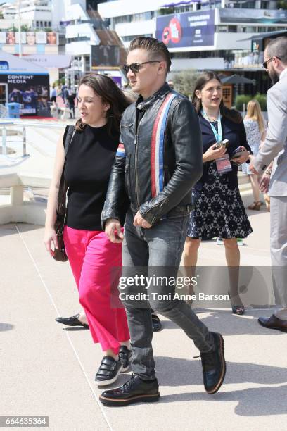 Jeremy Renner attends "Knightfall" photocall during MIPTV 2017 on April 4, 2017 in Cannes, France.