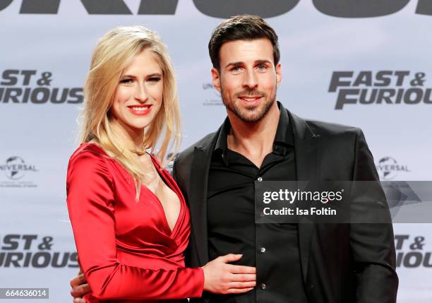 Leonard Freier and his girlfriend Lea attends the premiere for the film 'Fast & Furious 8' at Sony Centre on April 4, 2017 in Berlin, Germany.