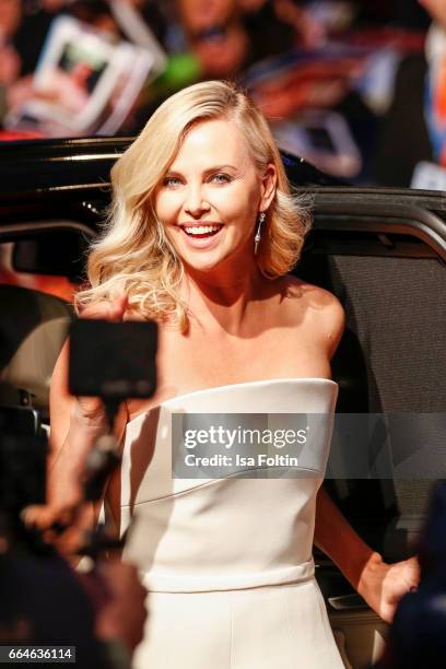 Actress Charlize Theron attends the premiere for the film 'Fast & Furious 8' at Sony Centre on April 4, 2017 in Berlin, Germany.