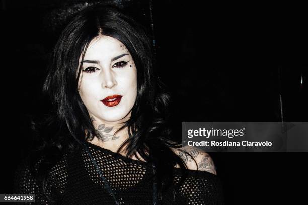 Kat Von D during the Kat Von D Inaugurates Studded Kiss Lipstick Installation In Milan at La Statale on April 4, 2017 in Milan, Italy.