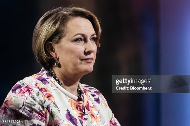 Inga Beale, chief executive officer of Lloyd's of London, listens during a Bloomberg Television interview in Hong Kong, China, on Wednesday, April 5,...