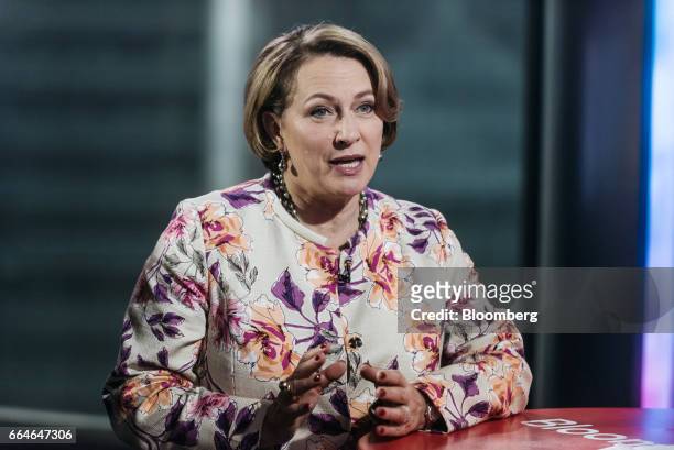 Inga Beale, chief executive officer of Lloyd's of London, speaks during a Bloomberg Television interview in Hong Kong, China, on Wednesday, April 5,...