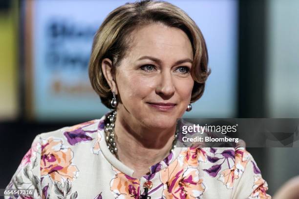 Inga Beale, chief executive officer of Lloyd's of London, listens during a Bloomberg Television interview in Hong Kong, China, on Wednesday, April 5,...