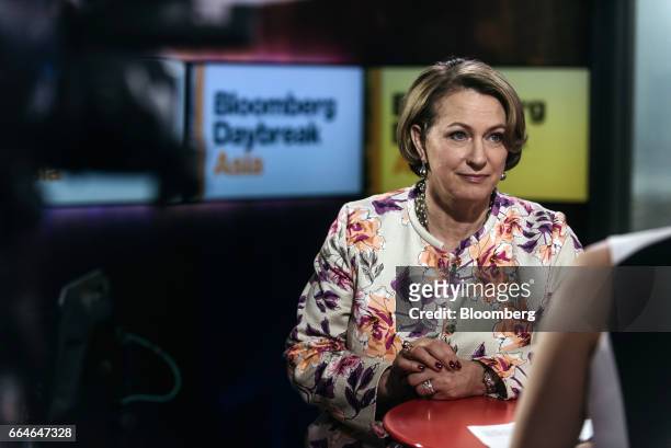 Inga Beale, chief executive officer of Lloyd's of London, pauses during a Bloomberg Television interview in Hong Kong, China, on Wednesday, April 5,...