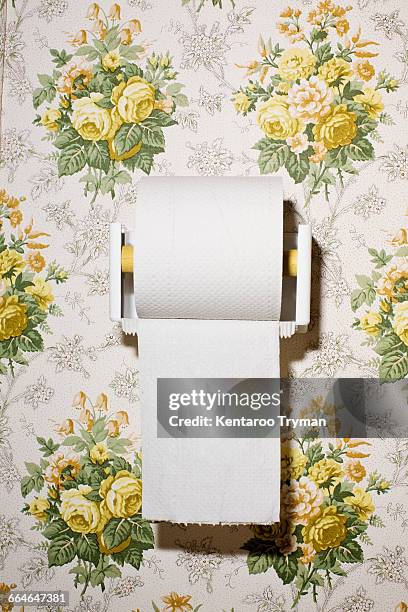 close-up of toilet paper on wall with pattern - toilet paper stock pictures, royalty-free photos & images
