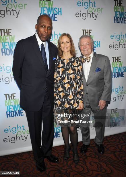 Vernon E. Jordan, Kate Lear and Jacques Pepin attend the 4th Annual "Eight Over Eighty" Benefit Gala Honors at Mandarin Oriental New York on April 4,...