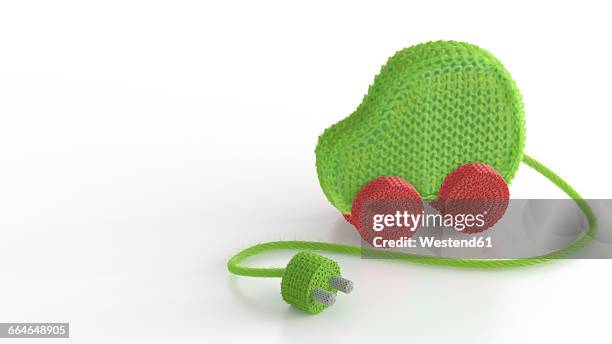 3d rendering, green knitted car with plug - knitted car stock illustrations