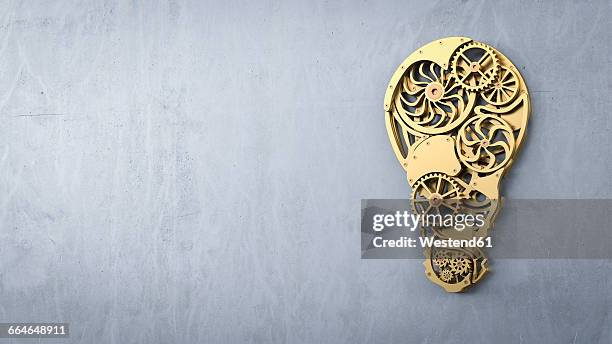 lightbulb in front of concrete wall, cogwheels, 3d rendering - steampunk 幅插畫檔、美工圖案、卡通及圖標