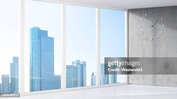 3d rendering, room with clock, room, skyline - penthouse stock illustrations