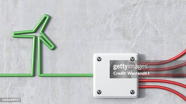3d rendering, wind energy and distributor, green wind wheel - electrical distribution stock illustrations