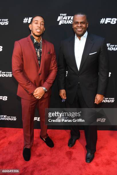 Ludacris and Mayor of Atlanta Kasim Reed attend "The Fate Of The Furious" Atlanta red carpet screening at SCADshow on April 4, 2017 in Atlanta,...