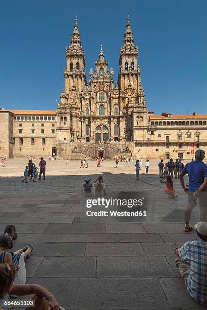 spain, santiago de compostela, the way of st james, plaza de praterias and cathedral - santiago de compostela fotografías e imágenes de stock