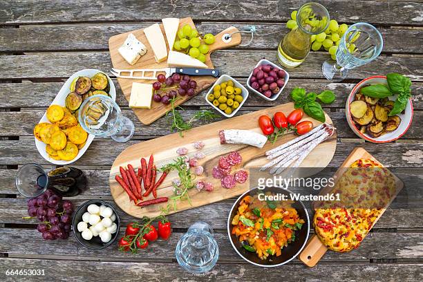 variety of mediterranean antipasti - italienisches essen stock-fotos und bilder