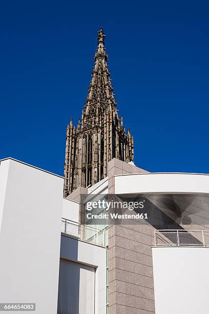 germany, ulm, ulmer minster church in front of blue sky - ulm minster stock pictures, royalty-free photos & images