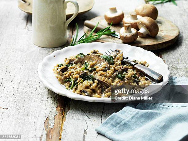 mushroom risotto - risoto stock pictures, royalty-free photos & images