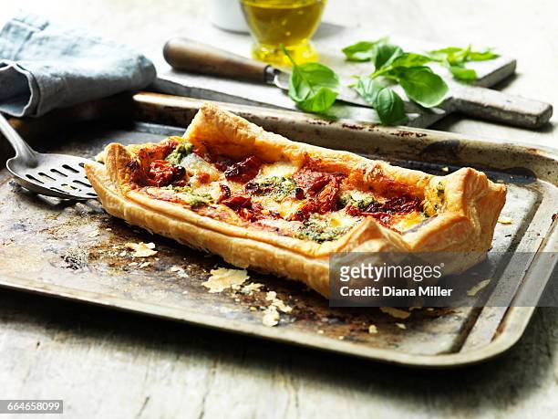 tomato and mozzarella tart - puff pastry stock pictures, royalty-free photos & images