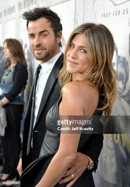 Actors Justin Theroux and Jennifer Aniston attend HBO's "The Leftovers" season 3 premiere and after party at Avalon Hollywood on April 4, 2017 in Los...