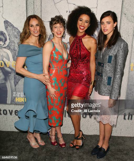 Amy Brenneman, Carrie Coon, Jasmin Savoy-Brown and Margaret Qualley attend the premiere of HBO's 'The Leftovers' Season 3 at Avalon Hollywood on...
