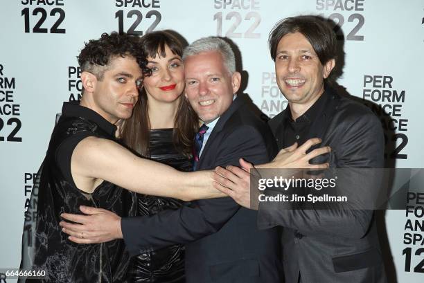 Actor Jack Ferver, Jenny Schlenzka, Jimmy Van Bramer and guest attend the PS 122 Gala Honoring Alan Cumming at The Diamond Horseshoe on April 4, 2017...