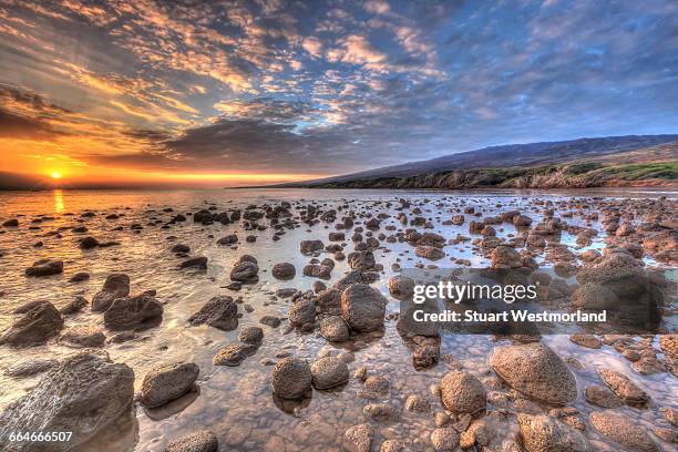 rocky shore near kaleahi at sunrise, north shore, lanai island, hawaii, usa - lanai foto e immagini stock