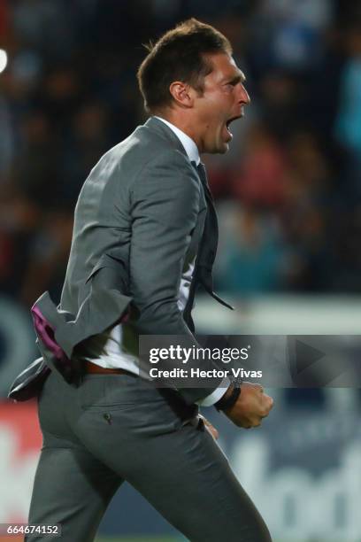 Diego Alonso coach of Pachuca celebrates after winning the semifinals second leg match between Pachuca and FC Dallas as part of the CONCACAF...