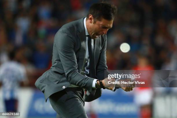 Diego Alonso coach of Pachuca celebrates after winning the semifinals second leg match between Pachuca and FC Dallas as part of the CONCACAF...