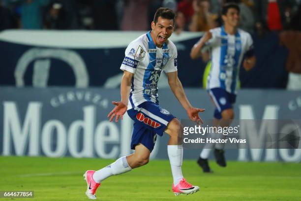 Hirving Lozano of Pachuca celebrates after scoring the second goal of his team during the semifinals second leg match between Pachuca and FC Dallas...