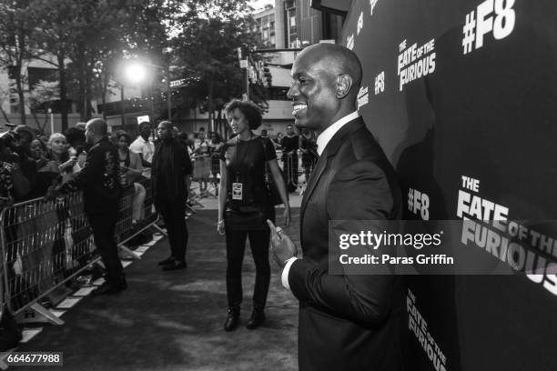 Actor Tyrese Gibson arrives at "The Fate Of The Furious" Atlanta Red Carpet Screening at SCADshow on April 4, 2017 in Atlanta, Georgia.