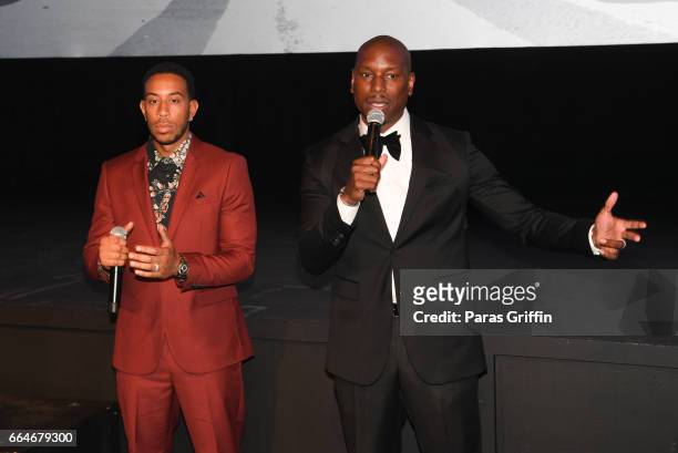 Ludacris and Tyrese Gibson speaks onstage at The Fate Of The Furious Atlanta Red Carpet Screening at SCADshow on April 4, 2017 in Atlanta, Georgia.