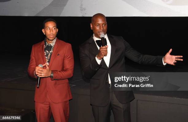 Ludacris and Tyrese Gibson speaks onstage at The Fate Of The Furious Atlanta Red Carpet Screening at SCADshow on April 4, 2017 in Atlanta, Georgia.