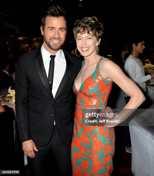 Actors Justin Theroux and Carrie Coon attend HBO's "The Leftovers" season 3 premiere and after party at Avalon Hollywood on April 4, 2017 in Los...