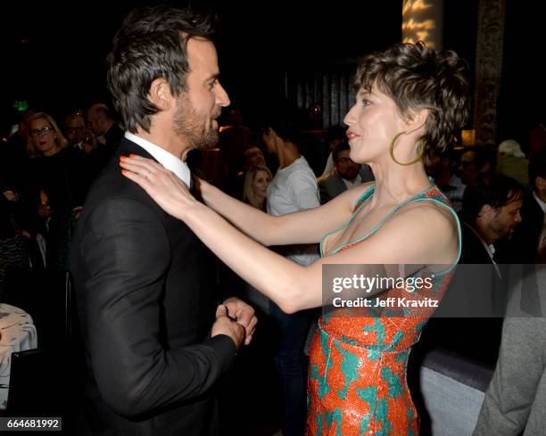 Actors Justin Theroux and Carrie Coon attend HBO's "The Leftovers" season 3 premiere and after party at Avalon Hollywood on April 4, 2017 in Los...