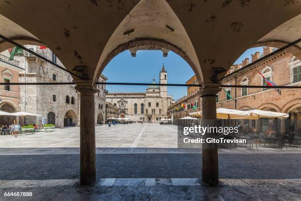 ascoli piceno,church of san francesco view from porches - ascoli piceno stock pictures, royalty-free photos & images