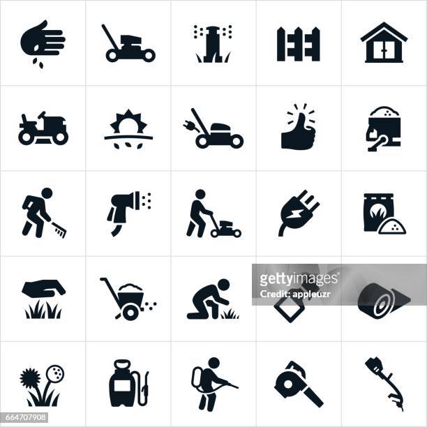 lawn care symbole - agriculture icons stock-grafiken, -clipart, -cartoons und -symbole