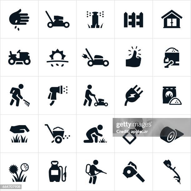 ilustrações de stock, clip art, desenhos animados e ícones de lawn care icons - sprinkler