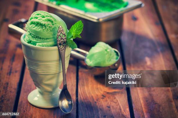 sweet homemade pistachio ice cream - mint ice cream stock pictures, royalty-free photos & images