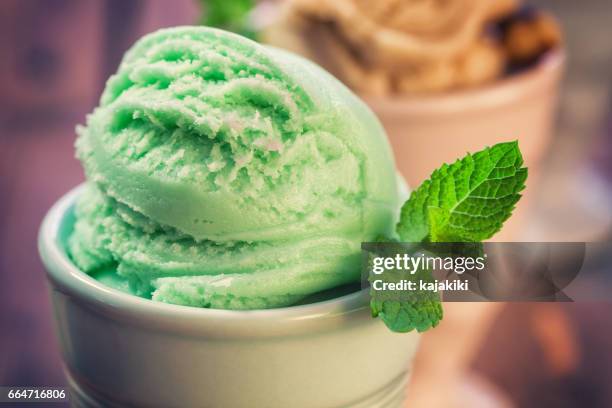 homemade ice cream - mint ice cream stock pictures, royalty-free photos & images