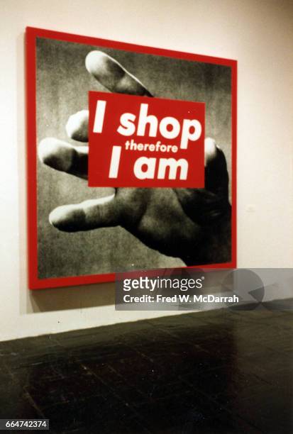 View of Barbara Kruger's 'Untitled ,' on display during the Whitney Biennial, New York, New York, April 9, 1987.