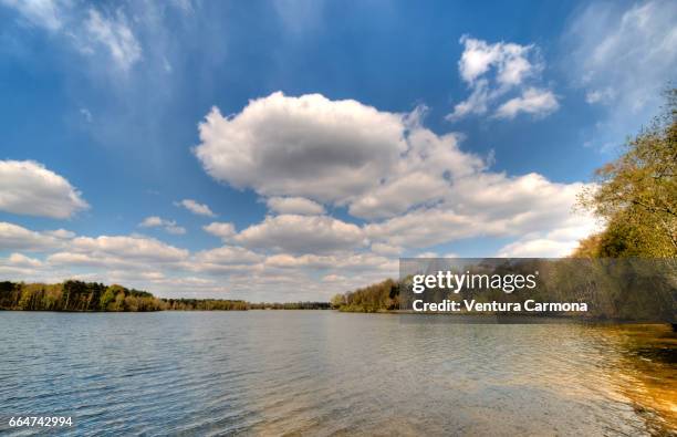 lake wolfssee in duisburg, germany - wolkengebilde foto e immagini stock