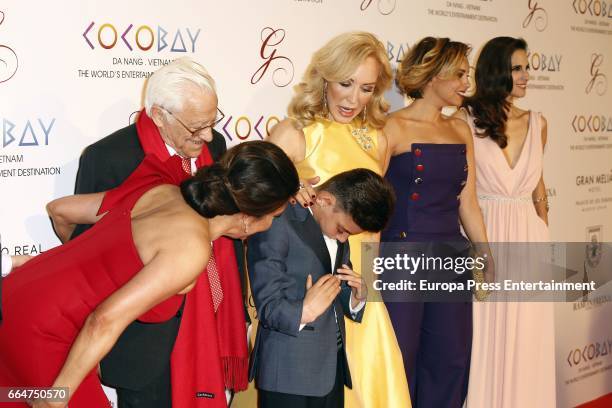 Maria Bravo, Padre Angel, Adrian Martin, Carmen Lomana, Chenoa and Nuria Fergo attend the Global Gift Gala 2017 at Royal Theatre on April 4, 2017 in...