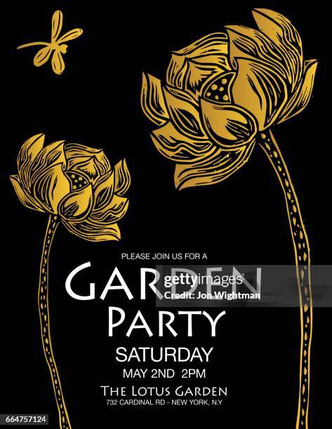 hand geschnitzt linolschnitt block druck - lotus design - gartenparty stock-grafiken, -clipart, -cartoons und -symbole
