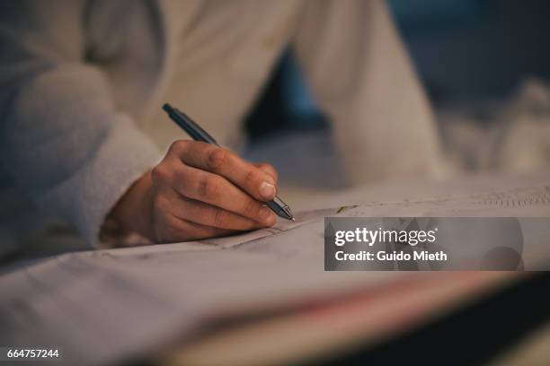 woman hand, plan and ball pen. - ballpoint pen stock pictures, royalty-free photos & images