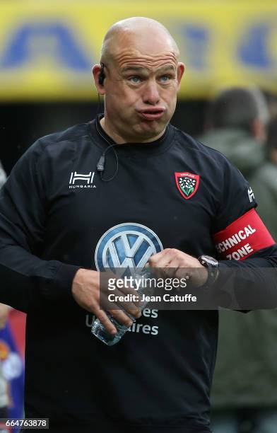 Assistant coach of RC Toulon Richard Cockerill reacts during the European Rugby Champions Cup quarter final match between ASM Clermont Auvergne and...