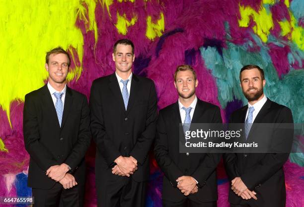 Sam Querrey, John Isner, Jack Sock and Steve Johnson of the USA pose for a photo before the official dinner at GOMA ahead of the Davis Cup World...
