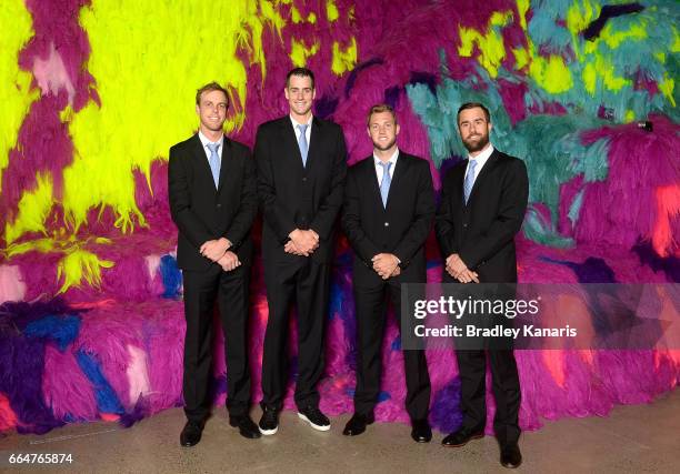 Sam Querrey, John Isner, Jack Sock and Steve Johnson of the USA pose for a photo before the official dinner at GOMA ahead of the Davis Cup World...