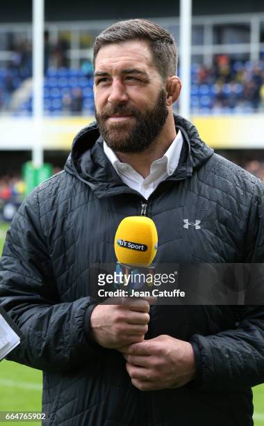 Former player of Clermont Jamie Cudmore comments for BT Sport the European Rugby Champions Cup quarter final match between ASM Clermont Auvergne and...