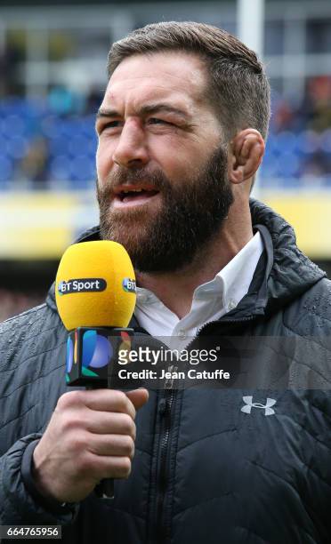 Former player of Clermont Jamie Cudmore comments for BT Sport the European Rugby Champions Cup quarter final match between ASM Clermont Auvergne and...