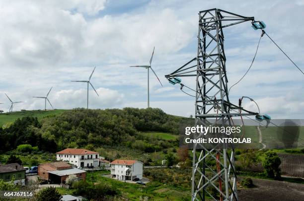 View of Montelongo wind farm in Molise, southern Italy. One of the biggest wind farms of southern Italy for the production of electricity.