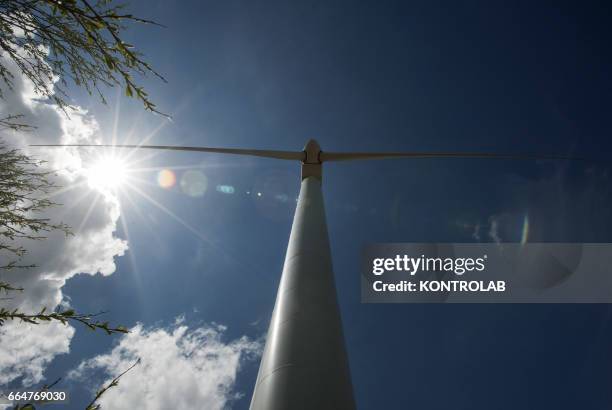 Wind turbine of Montelongo wind farm in Molise, southern Italy. One of the biggest wind farms of southern Italy for the production of electricity.