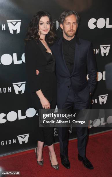 Actress Anne Hathaway and husband Adam Shulman arrive for the Premiere Of Neon's "Colossal" held at the Vista Theatre on April 4, 2017 in Los...
